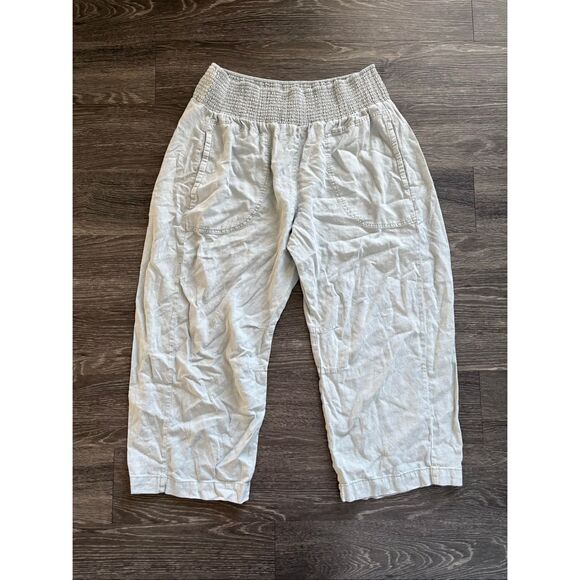 Anthropologie Pilcro The Reese Smocked Pull On Barrel Linen Pants In Gray XL - Picture 6 of 7